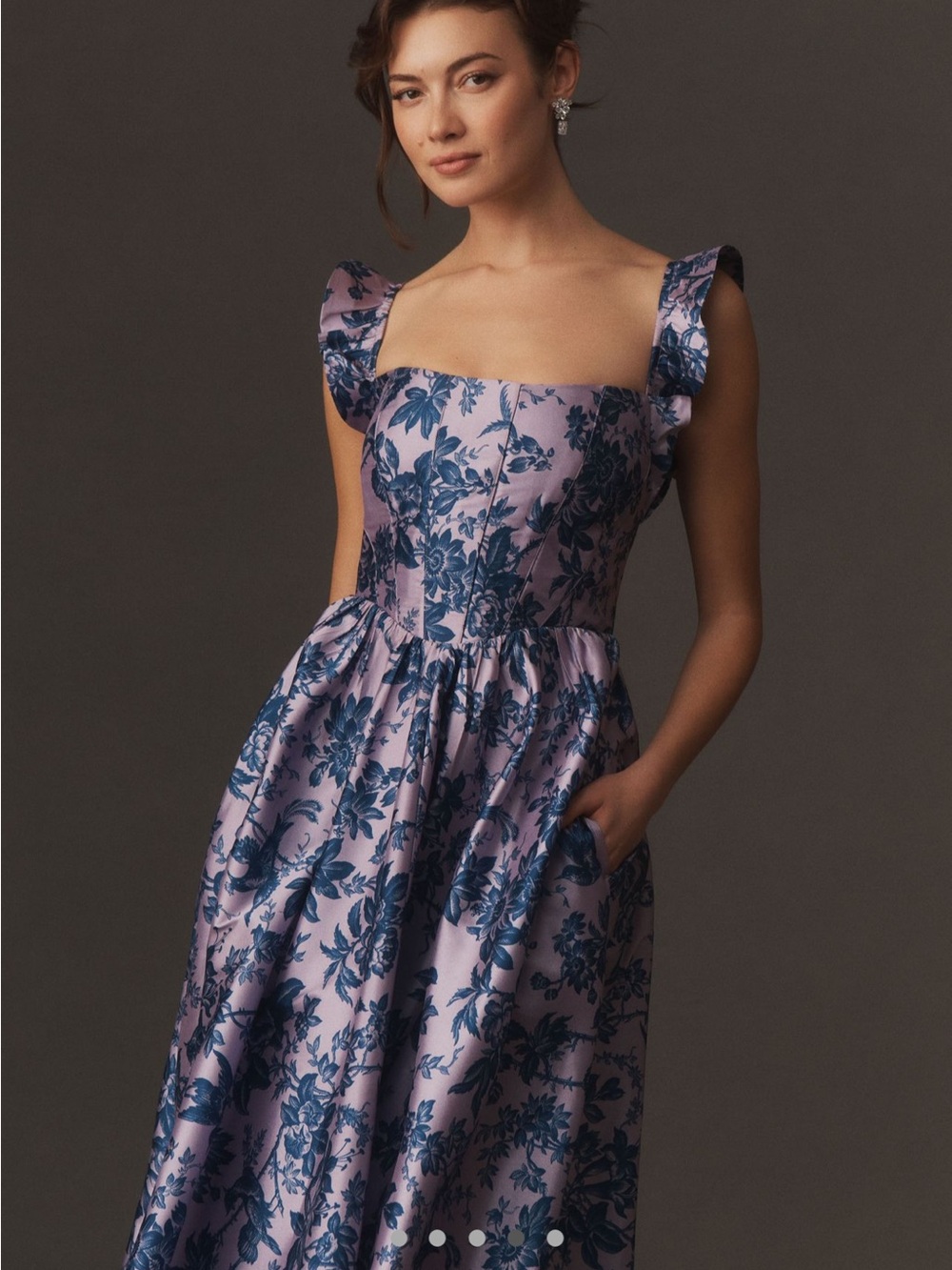 SZ MEDIUM - BHLDN Taffeta Bow-Detailed Square-Neck A-Line Maxi Dress - Picture 4 of 7